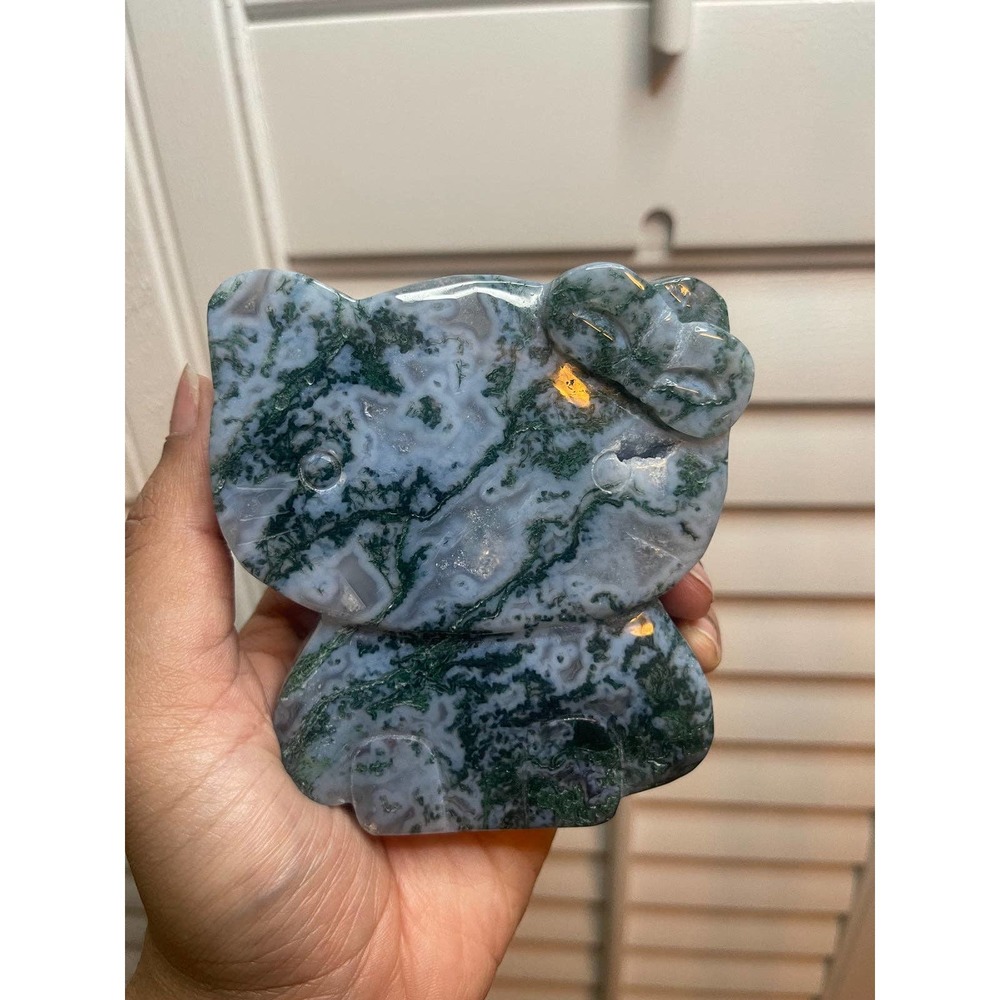 Druzy Moss Agate Hello Kitty